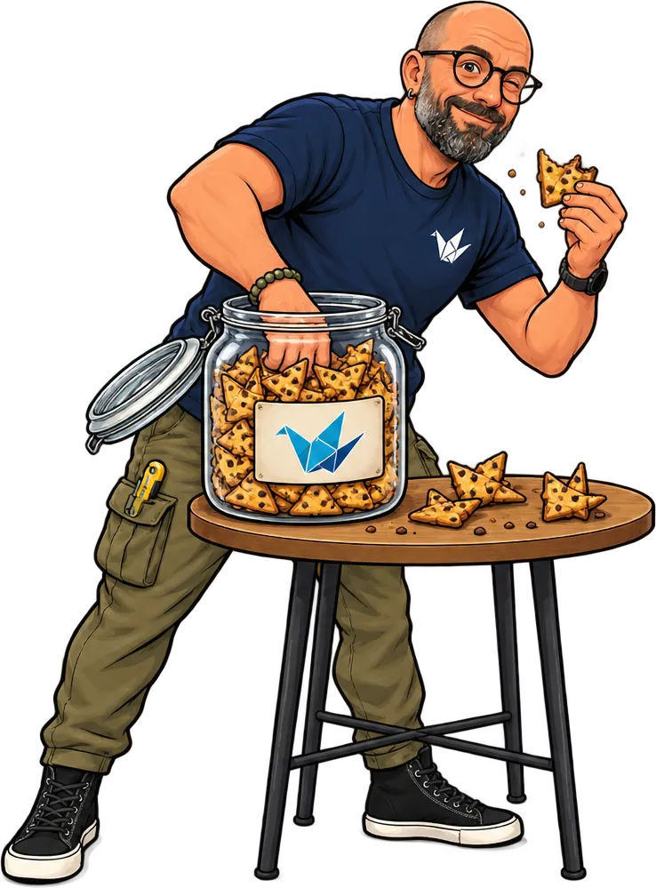 Illustration : Gaëtan, d’Avenir Impressions, pioche dans un bocal de cookies en forme de triangles